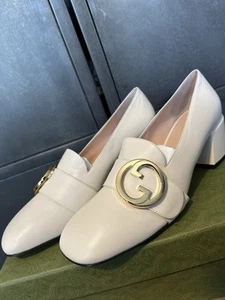 Gucci donna pelle bianco oro ad incastro GG tacco slip on taglia 8.5UK/EU41.5 - Foto 1 di 10
