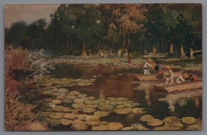 Cartolina d'epoca messicana Xochimilco barche arte firmata S. Mayer - Foto 1 di 2