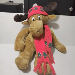 Vintage 1987 Commonwealth Moostletoe Moose Plush Stuffed Animal Scarf Hat - Picture 1 of 15