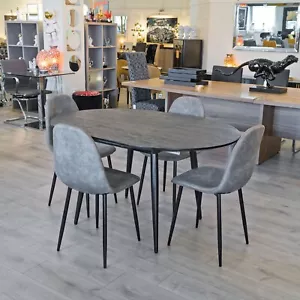 Black Ash Wooden Veneer Dining Table With Four Buckskin Dining Chairs - Picture 1 of 22
