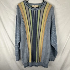 Norm Thompson Sweater Mens Large Blue Orange Striped Biggie Coogi Style - Picture 1 of 5