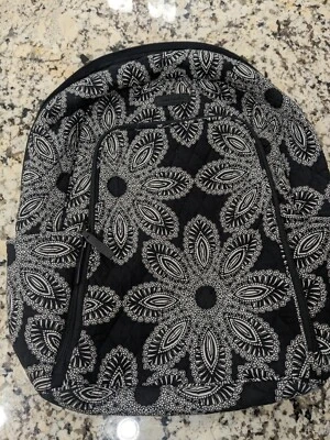 Vera Bradley Campus Backpack Paisley daisy floral black white cotton FOR REPAIR - Image 1 of 4