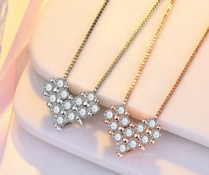 Heart Crystal Pendant 925 Sterling Silver Chain Necklace Womens Jewellery Gifts - Picture 1 of 4