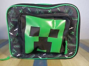 New Minecraft School Lunch Box Bag Insulated Tote Kit Black Green NWT Bioworld