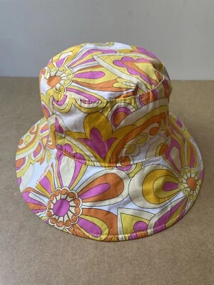 Clinique 1960s 70s Vibe Cotton Beach Bucket Hat 60's Print/ Solid Reversible NEW - Image 1 of 4