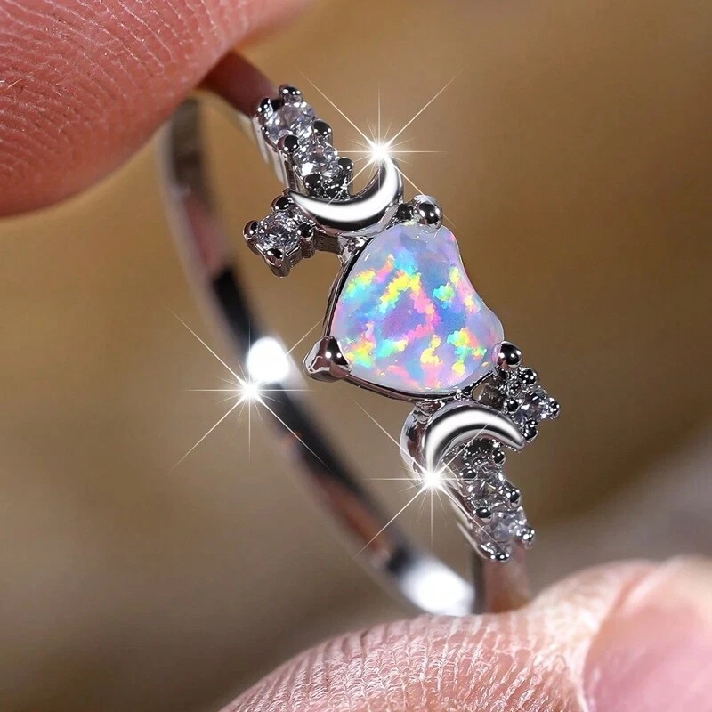 Silver Rose Gold Promise Engagement Wedding Opal CZ Zirconia Heart Ring R69 - Изображение 1 из 1