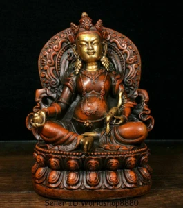 4.8" Old Tibet Buddhism Red Copper Gilt Yellow Jambhala Wealth God Buddha Statue - Picture 1 of 9