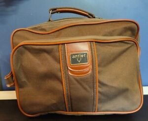 Antler Luggage Bag Brown Leather/Tweed Cloth Weekender Carry On Shoulder Bag