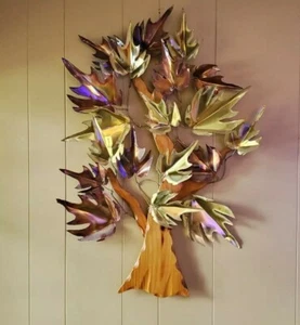 Mix Metal and Wood Maple Leaf Tree Wall Hanging Decor - Picture 1 of 12