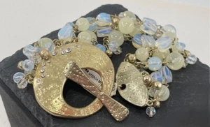 Elegantes 8" SEEIGEL 4 Strang Glas, Mondstein & CZ goldfarbenes Armband Neu mit Etikett $60 - Bild 1 von 13