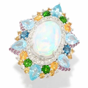 Meher's Jewel WHITE Rhodium 14x10m Ethiopian Opal & Multi Gem Ring SOLDOUT $545 - Picture 1 of 6