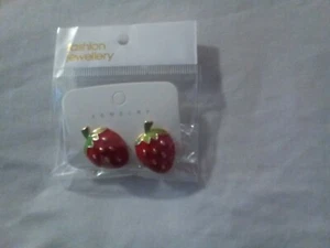 ENAMEL STRAWBERRY STUD EARRINGS  #623 - Picture 1 of 1