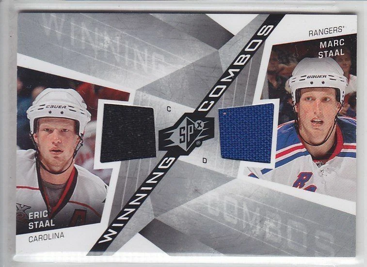 2008-09 UD SPX ERIC STAAL MARC STAAL JERSEY WC-EM GAME USED Winning Combo Canes - Image 1 of 1