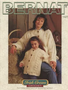 Bernat Irish Cream Crochet Pattern 1425 Mother Daughter Cardigans & Afghan - Picture 1 of 2