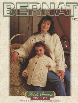 Bernat Irish Cream Crochet Pattern 1425 Mother Daughter Cardigans & Afghan - Image 1 of 2