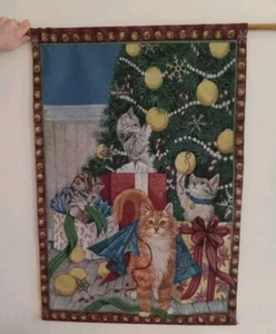 Wandteppich Katzen Wandbehang Dekor Cottagecore 26 "x 36" Weihnachten Neugier LESEN  - Bild 1 von 7