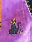 Celebrate Halloween Together  Purple Black Cat Hand Towel Kitchen or Bath NEW WT