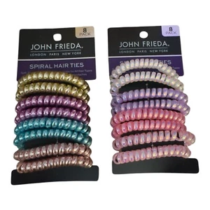 John Frieda Spiral Coiled Hair Ties 8pk 2 Sets New Pastel+Pastel blue Variation - Picture 1 of 2