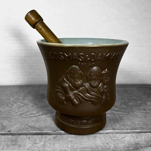 Vintage Cosmas & Damian Schering Mortar & Pestle w/ Coricidin Wood Pestle - Picture 1 of 6