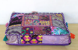 22" Vintage Patchwork Square Cushion Cover Floor Decorate Indian Handmade Throw