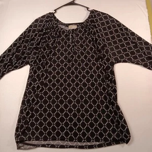 Michael Kors Top Womens L Black Pattern Pull Over with Tie Closure 90s, Oversize - Picture 1 of 4
