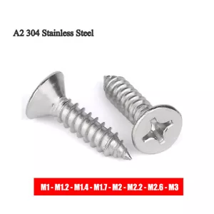 M1-M3 Phillips Flat Countersunk Head Self Tapping Screws A2 304 Stainless Steel - Picture 1 of 8