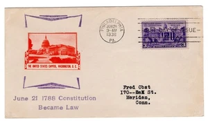 #835 States Ratify Constitution 1938 FDC - Unlisted - Picture 1 of 2