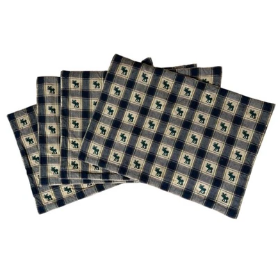 Juego de 4 manteles individuales bordados de alce Park Designs a cuadros con estampado de exposición norteña Foto 1 de 4