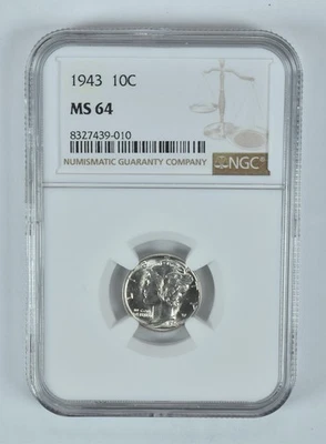 1943 Mercury Dime MS64 NGC Brown Label *7410 - Image 1 of 4