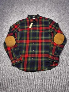 J Crew Shirt Mens Medium Red Green Plaid Elbow Patch Slim Button Down Casual - Picture 1 of 10