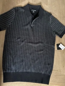 Saks 5th Ave Short Sleeve Buttons Polo Sweater Sz S Cotton Tercel Black - Picture 1 of 9