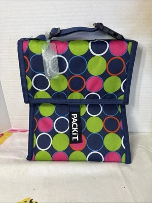 PackIt Freezable Reusable Lunch Box Bag Sack modern Circles pattern 10X8.5X4.5” - Image 1 of 4