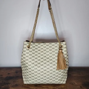 Michael Kors Jet Set Chain Tote Signature PVC Shoulder Bag w/ Tassel - Picture 1 of 22