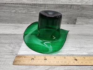 Vintage 3,5" hoch tiefgrün mundgeblasen Kunstglas Zylinder Hut Vase 7" L x 5,5" B - Bild 1 von 7