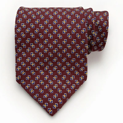 Corbata De Colección Lauren Ralph Lauren 100% Seda Geométrica Borgoña Dorado Azul Foto 1 de 4