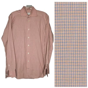 Mens ETON long sleeve shirt 39 15 1/2 Slim Fit Orange Blue Gingham Mini Check - Picture 1 of 7
