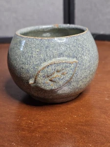 Studio Art Pottery Candleholder/Vase/Bowl With Leaves Blue Green Glaze Signed B - Picture 1 of 6