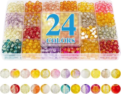 about 1200Pcs 6Mm Crackle Glass Beads Bracelet Making Kit,24 Style Crack Sunshin - Image 1 of 4