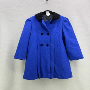 Vintage Disney Winnie the Pooh Wool Blend Girls Dress Coat Royal Blue Size 6 - Picture 1 of 9