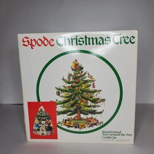 Spode Christmas Tree Cookie Jar Toys Around the Tree With Santa Lid 13" FLAWED - Picture 1 of 16