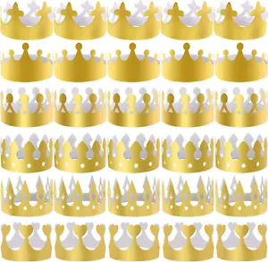 SIQUK 48 Pieces Paper Crowns Gold Paper Party Crown Hats King Crown for Kids - Picture 1 of 12