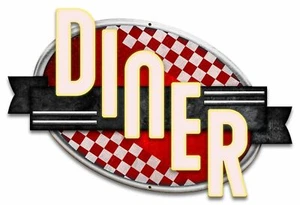 Diner Red Checkered Restaurant Laser Cut Metal Sign - Picture 1 of 1