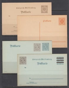 Regno del Wurttemberg 1885-1916 Cartoleria Postale Cartoline Inutilizzate X 4 - Foto 1 di 2