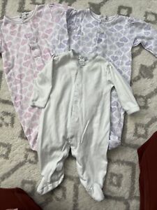 kissy kissy lot 3 one piece footies baby girl 3-6 months pink purple white