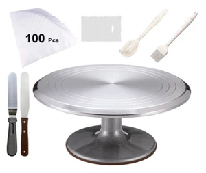 106 pcs Set - 12" Aluminium Heavy-Duty Cake Turntable Piping Bag Bakery Tool - Picture 1 of 11