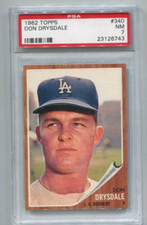 1962 Topps - DON DRYSDALE - Card #340 - LOS ANGELES DODGERS  PSA 7