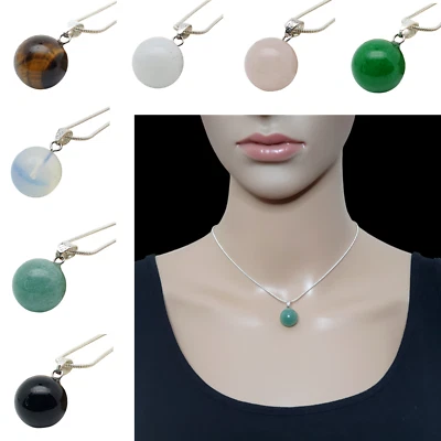 Necklace Crystal Ball Pendant Round Gemstone Chakra Boho Silver Plated Chain - Image 1 of 4