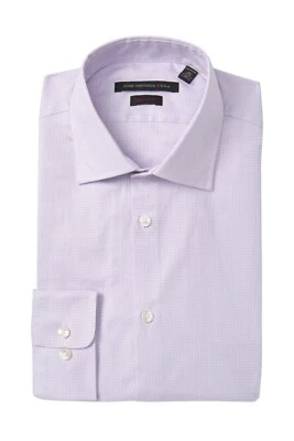 全新带标签 John Varvatos Star 美国 Heathered 标准版型正装衬衫 颜色:虹膜 — 第 1/2 张图片