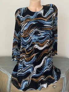 Abito donna Nine West Shift plissettato cristallo taglia XS manica lunga blu nero art 3/4 - Foto 1 di 8