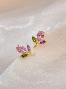 Oval & Marquise Cut With Multi Stone Party Stud Earrings In Pure 10K Yellow Gold - Picture 1 of 6
